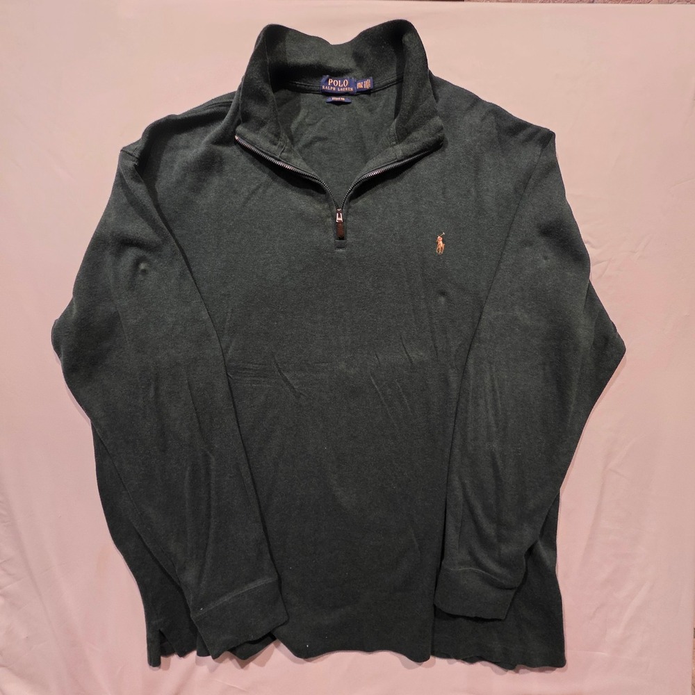 Polo Ralph Lauren Estate Rib Quarter Zip Pullover Men's 2XLT Tall Green Cotton